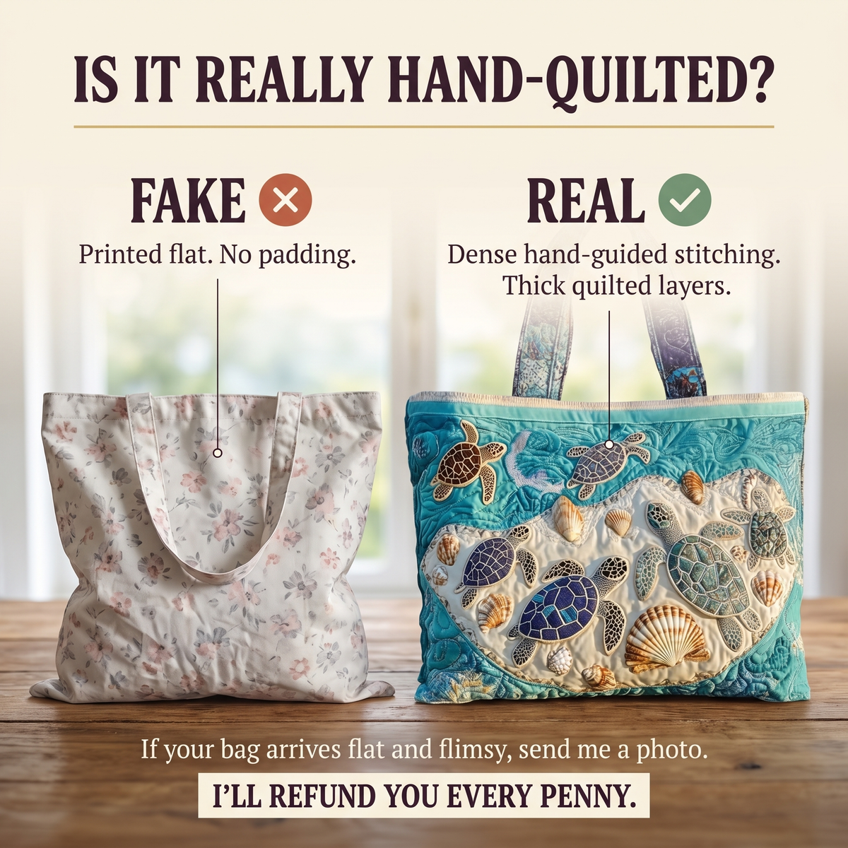 Artisanal Bag - Turtle Love — hand-quilted authenticity check