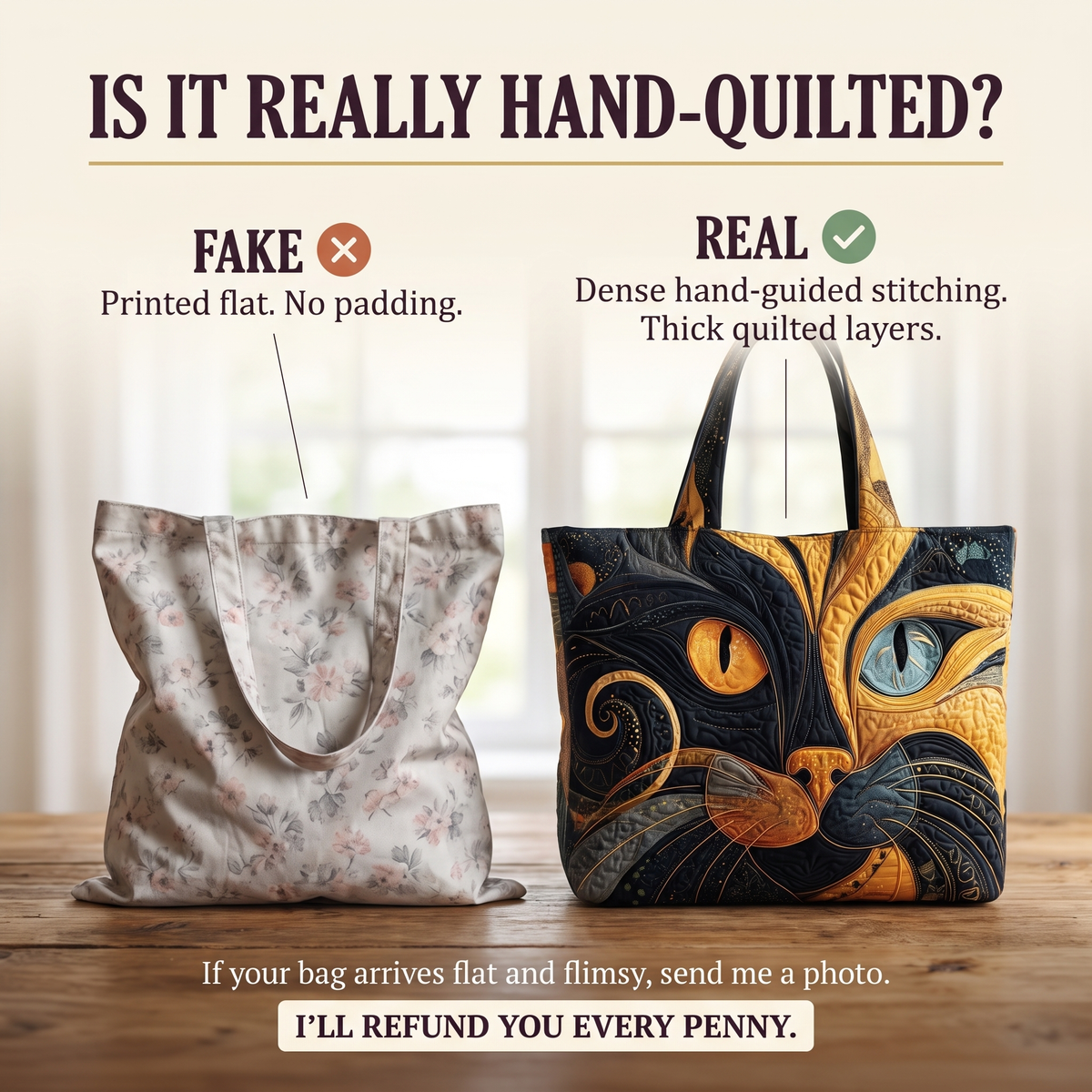 Artisanal Bag - Mystic Cat — hand-quilted authenticity check