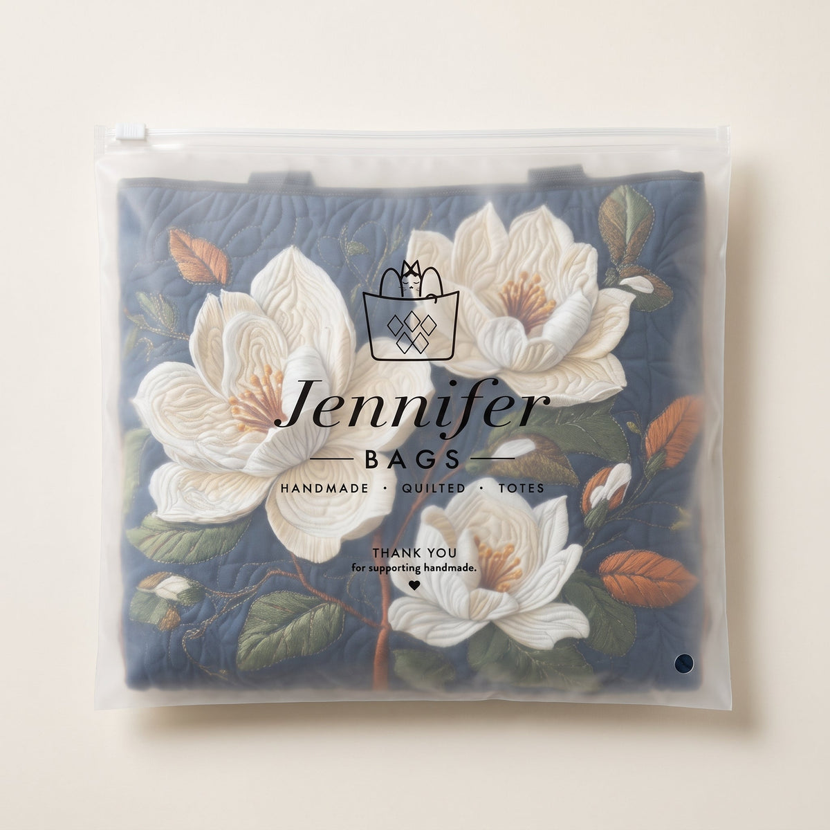 Artisan Quilted Bag - Delicate Magnolia — packaged in its branded Jennifer Bags pouch