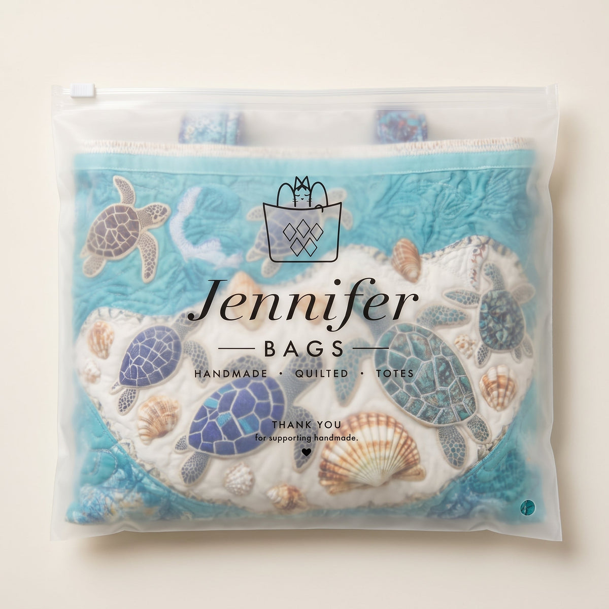 Artisanal Bag - Turtle Love — packaged in its branded Jennifer Bags pouch