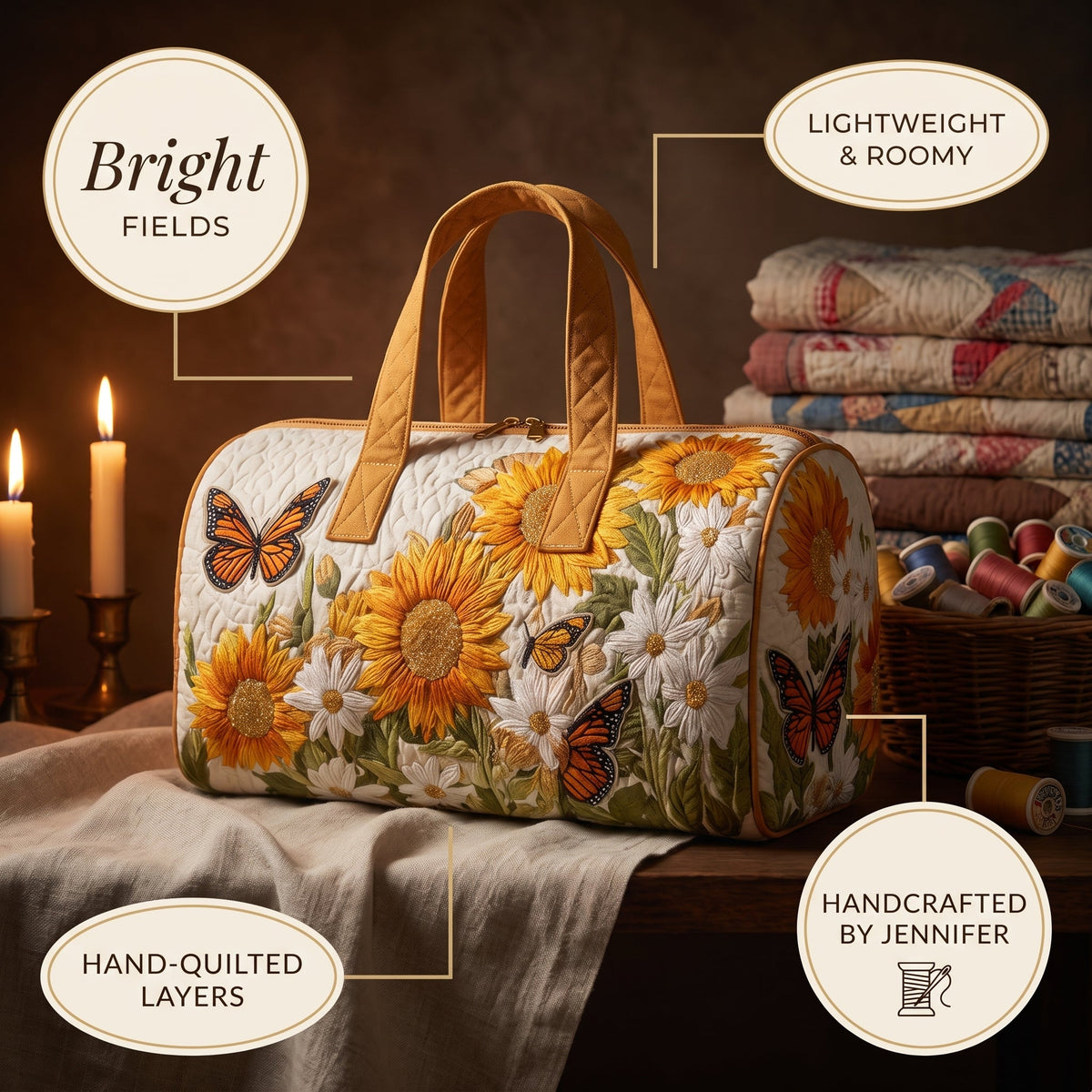 Bright Fields Quilted Duffle Bag — details