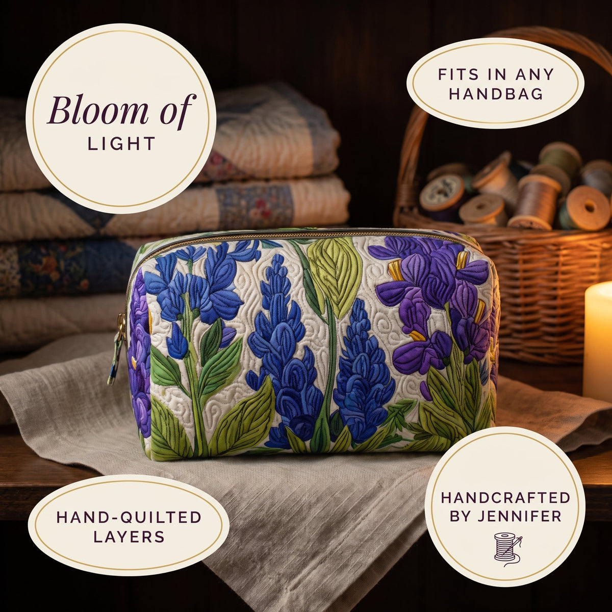 Bloom of Light Quilted Makeup Bag — details