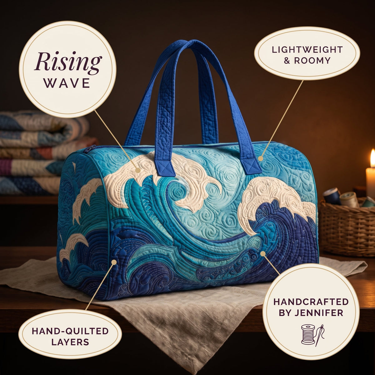 Rising Wave Quilted Duffle Bag — details