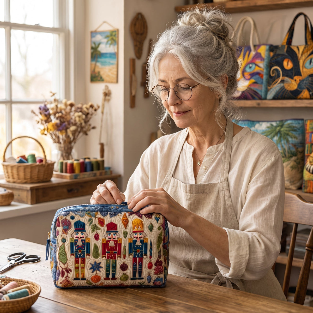 Nutcracker Glow Quilted Makeup Bag — handcrafted by Jennifer
