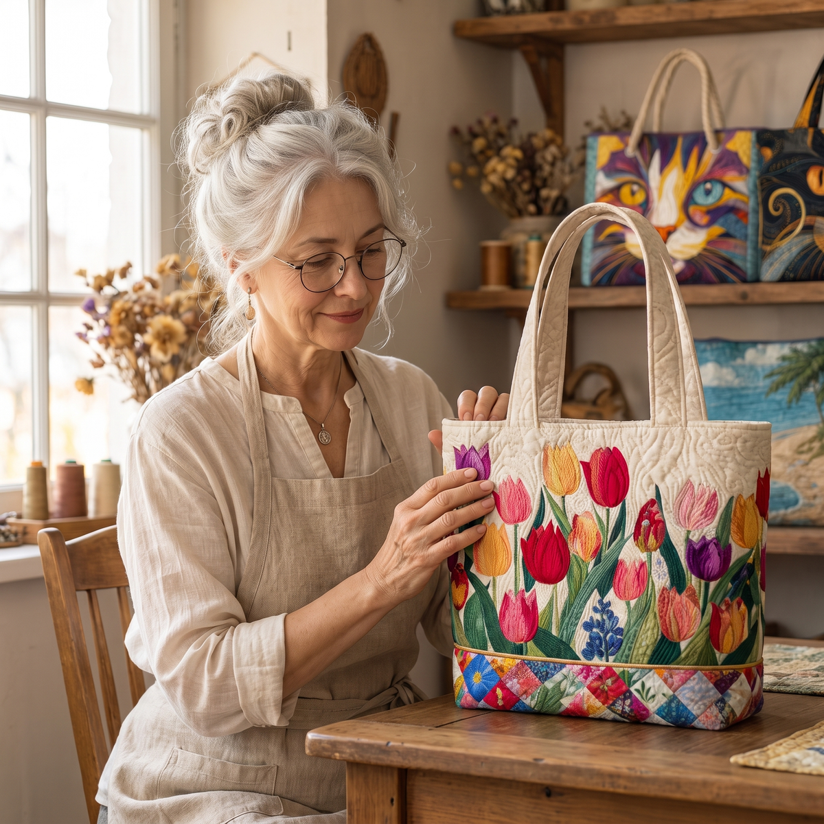 Quilted Tote Bag - Tulip Garden — handcrafted by Jennifer