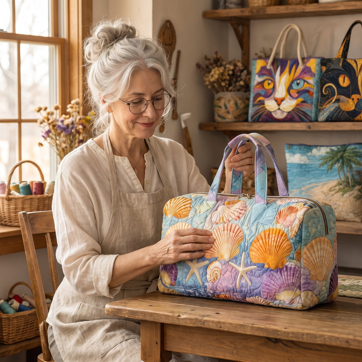 Shoreline Shells Quilted Duffle Bag — handcrafted by Jennifer