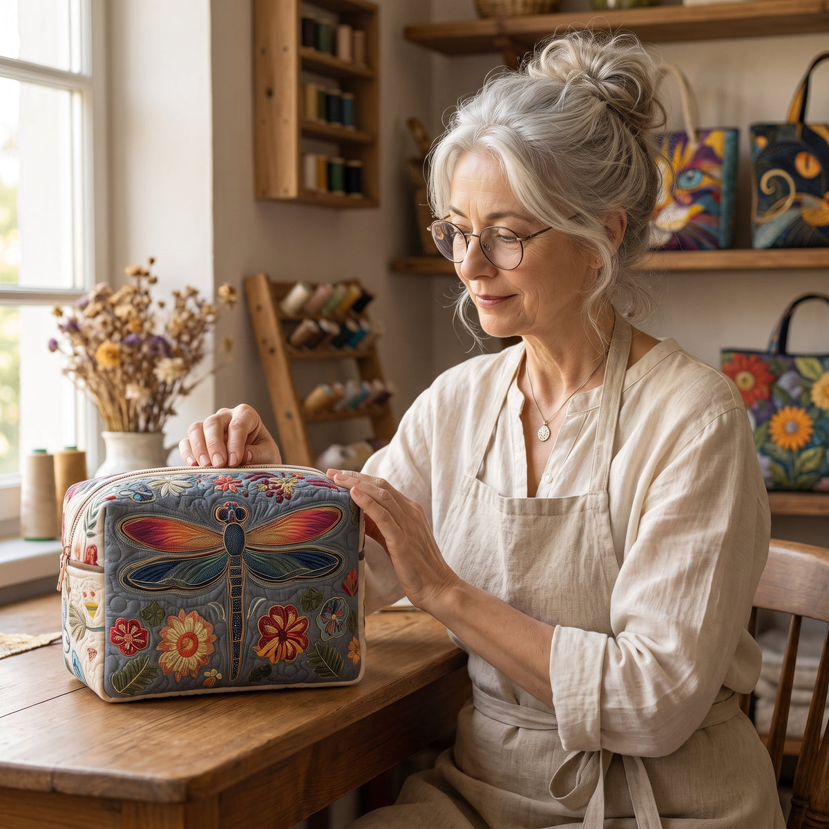 Breeze Catcher Quilted Makeup Bag — handcrafted by Jennifer