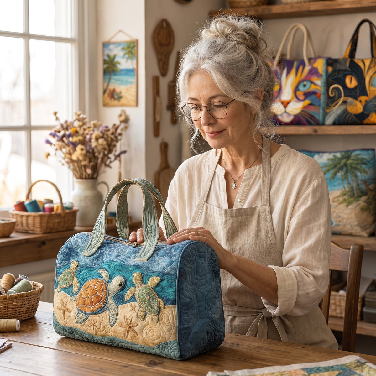 Turtly Cute Quilted Duffle Bag — handcrafted by Jennifer