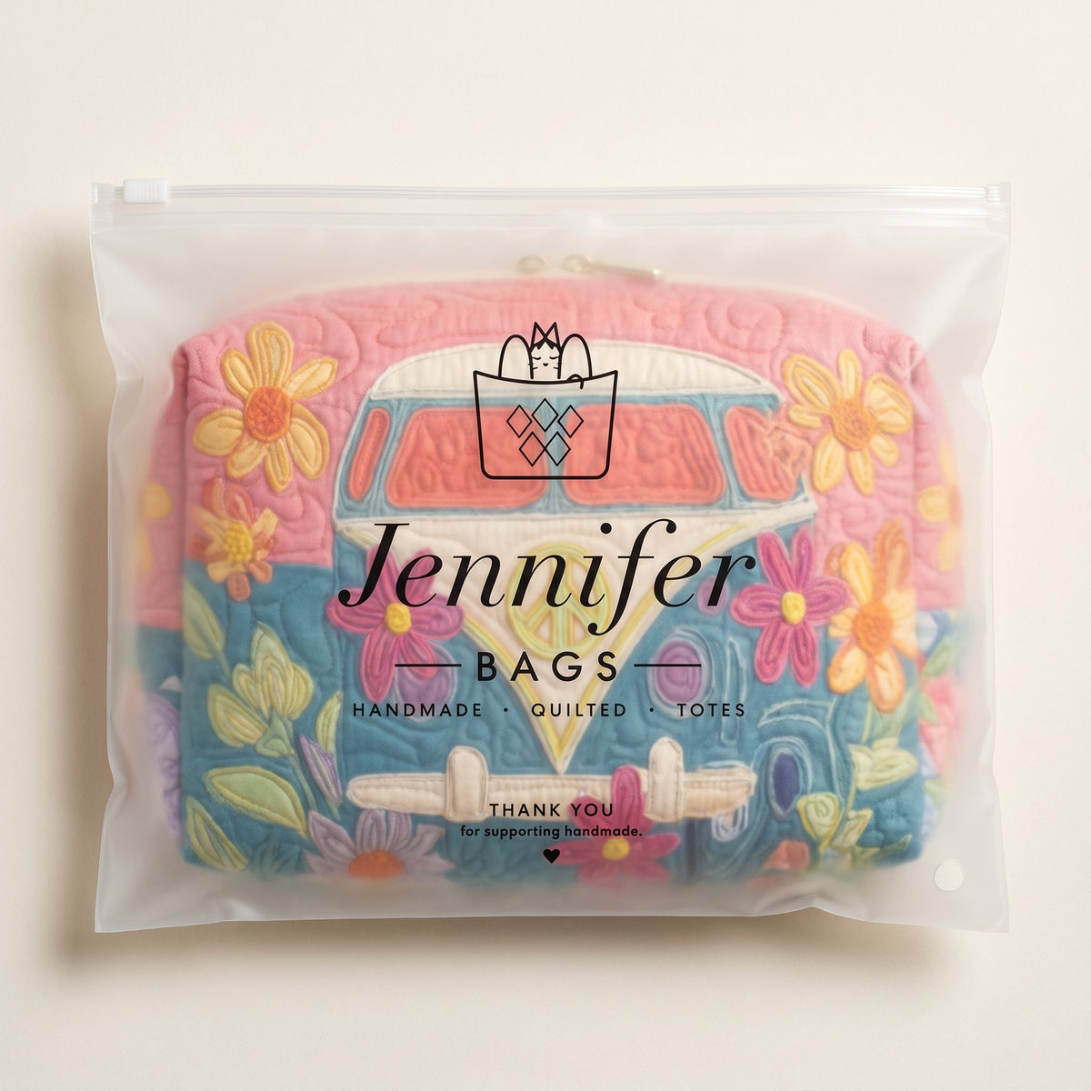 Retro Bloom Journey Quilted Makeup Bag — packaged in its Jennifer Bags pouch