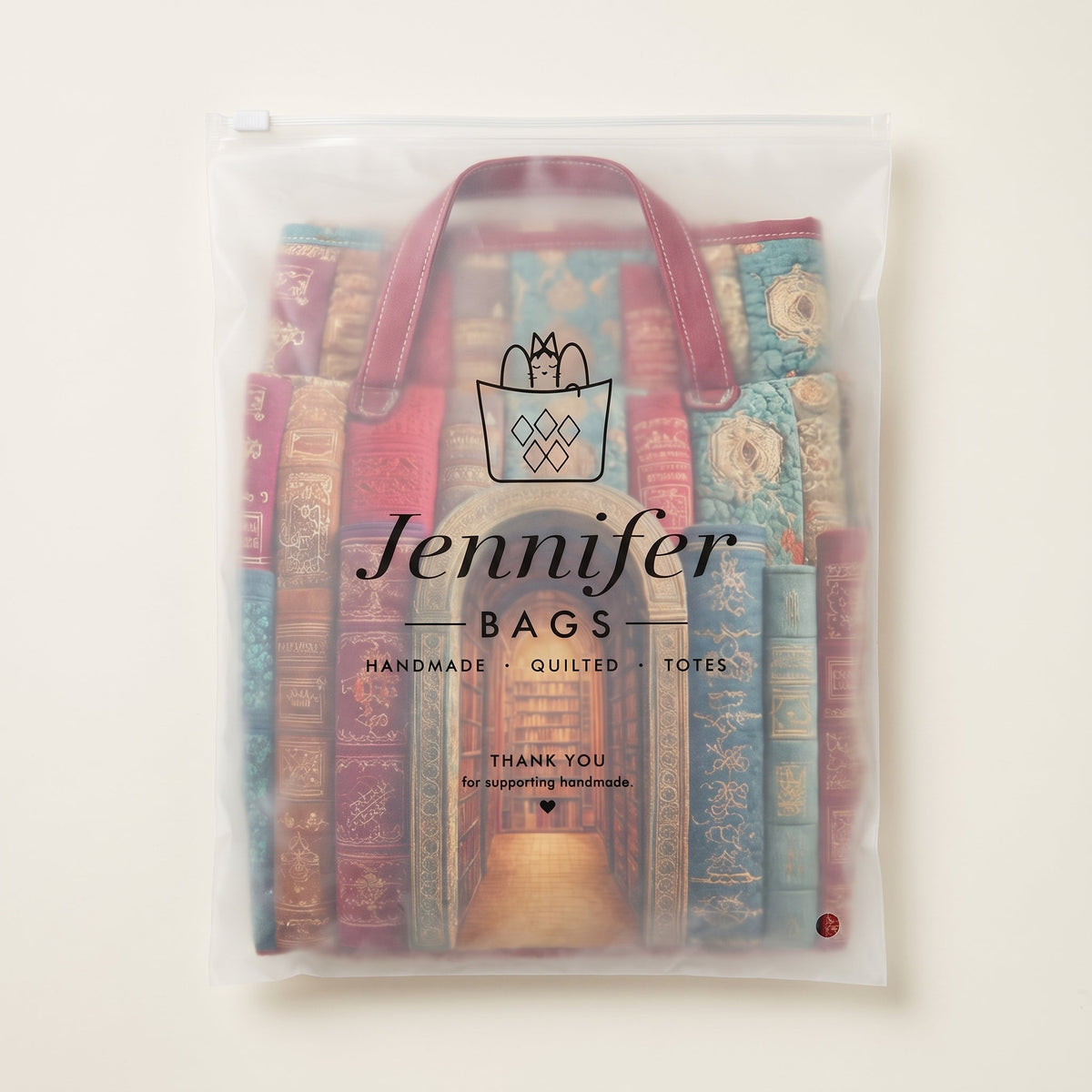 Hidden Library Quilted Duffle Bag — packaged in its Jennifer Bags pouch