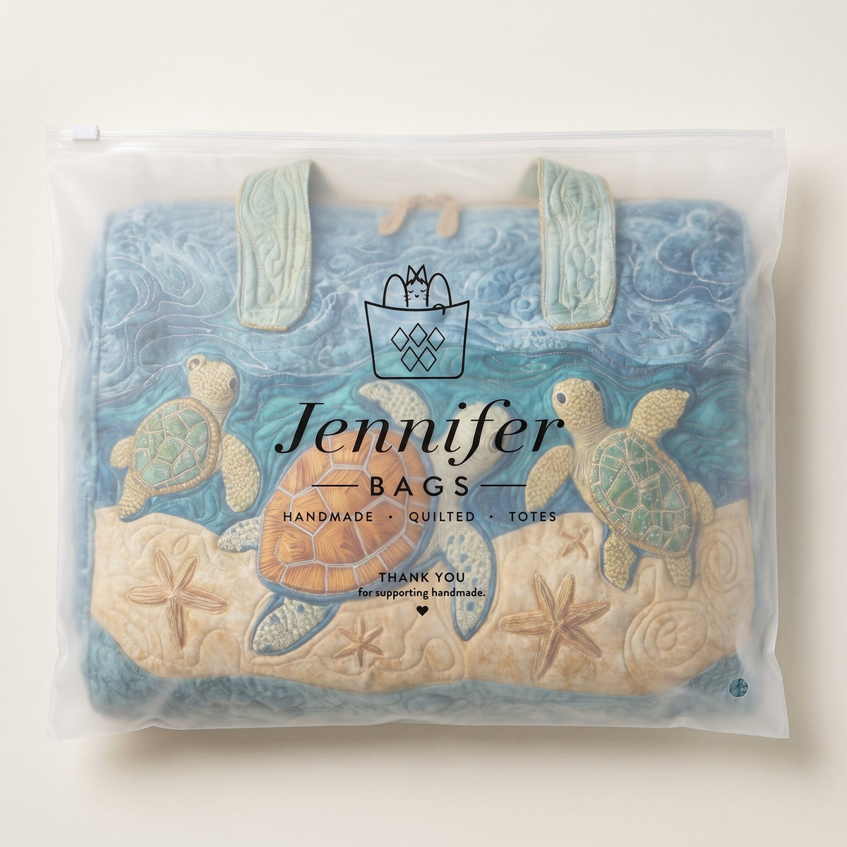Turtly Cute Quilted Duffle Bag — packaged in its Jennifer Bags pouch