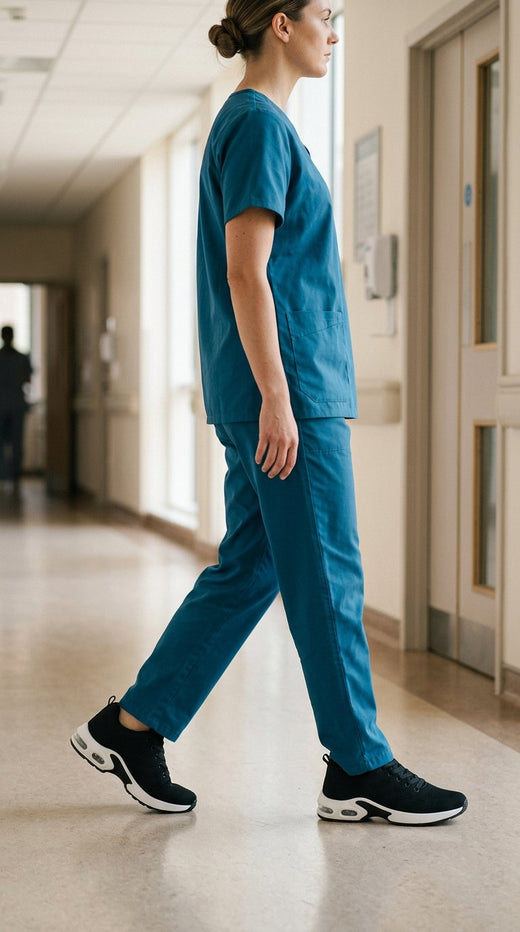 Walking a hospital corridor in Again Shift