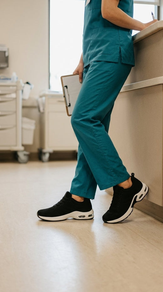 Standing at the nurses' station in Again Shift