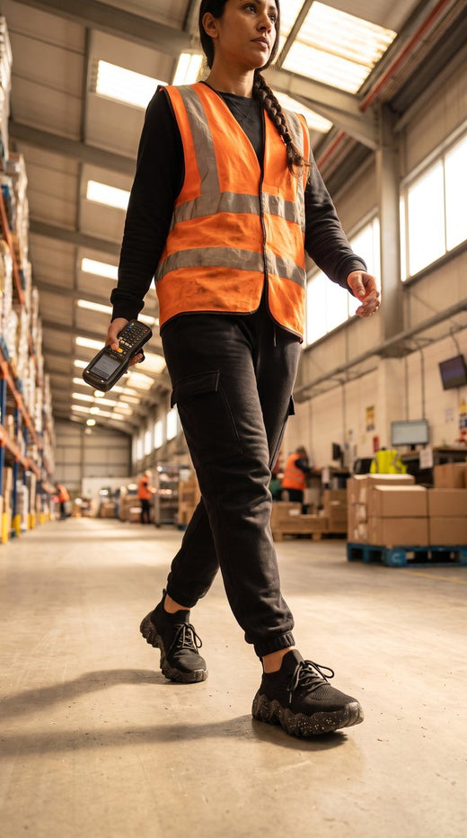 Walking a warehouse aisle with a scanner in Again Walk