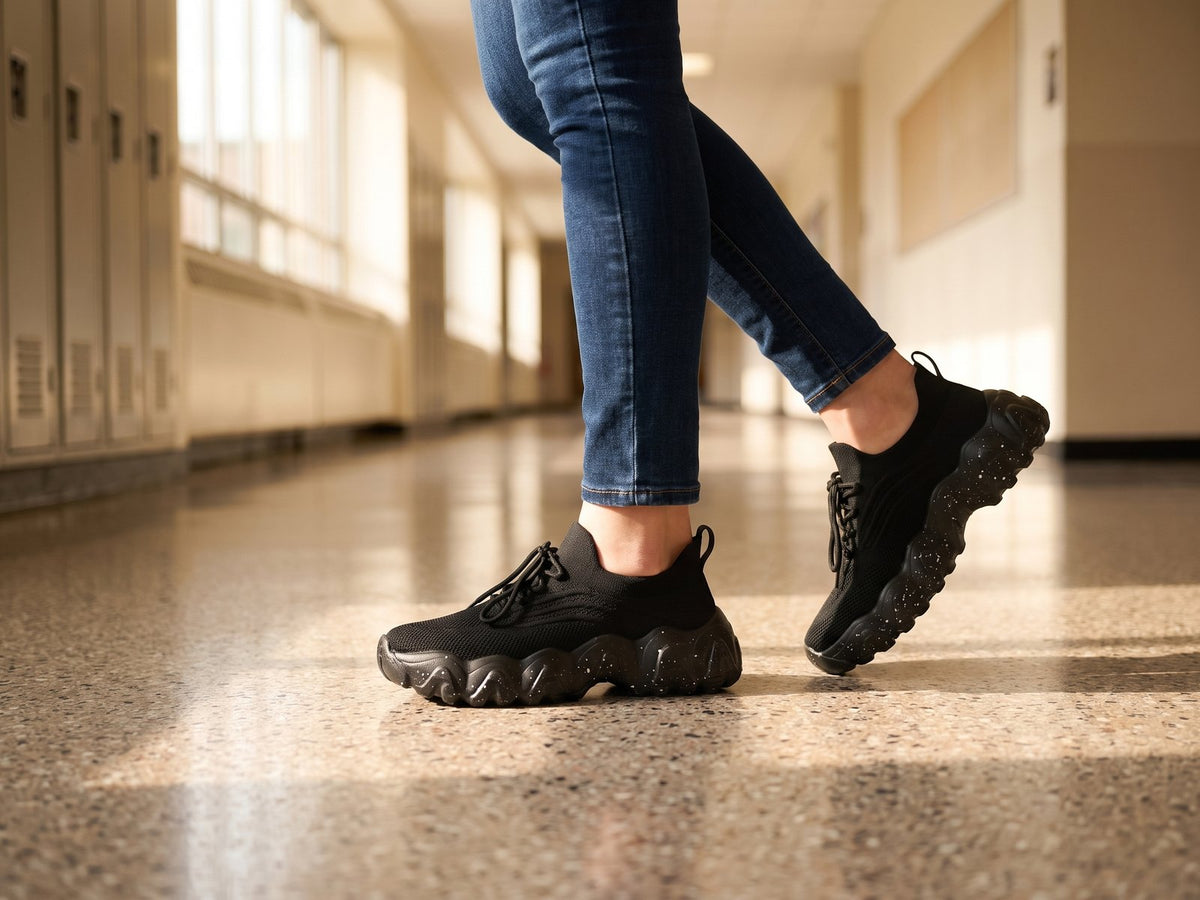 Again Walk: worn walking down a hallway